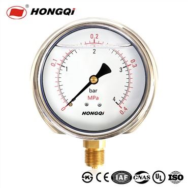 Hongqi 40mm 2 " urskive størrelse, væske fylt 304 rustfritt stål tilfelle, 0-0.4mpa / 4 bar bakmontering